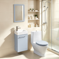 Ensemble de meuble-lavabo mural compact gris en MDF avec vasque en céramique et miroir assorti pour petite salle de bain
