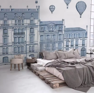 Papier adhésif bleu d'architecture de <span class=keywords><strong>Paris</strong></span> pour le papier peint européen de style de murs - Product Image 3