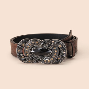 Cinturón ancho de estilo occidental para mujer vintage elegante cuero genuino PU aleación diseñador étnico con cuentas acentos de madera Pakistán - Product Image 1