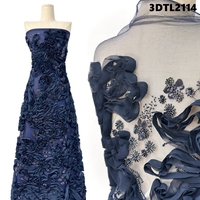 Dentelle brodée de tulle perlée bleu marine de luxe avec fleurs 3D de qualité supérieure et sequins pour robes de mariée des Philippines