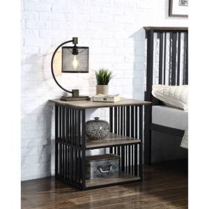 Table de chevet Zudora en chêne antique finition noire avec étagères de rangement, table d'appoint pour chambre à coucher - Product Image 1