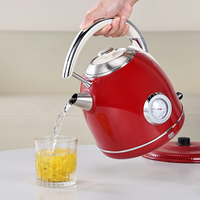 Ketel Listrik Retro Merah 1.7L Stainless Steel 1500W dengan Pengatur Suhu LED, Fitur Mati Otomatis, dan Proteksi Anti Air Kering