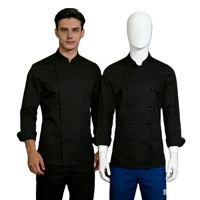 Uniforme de Chef Personnalisé OEM à Manches Longues en Mélange Coton/Polyester Respirant, Gaufré, Unisexe, Lavable, Fermeture Boutonnée, pour Restaurants