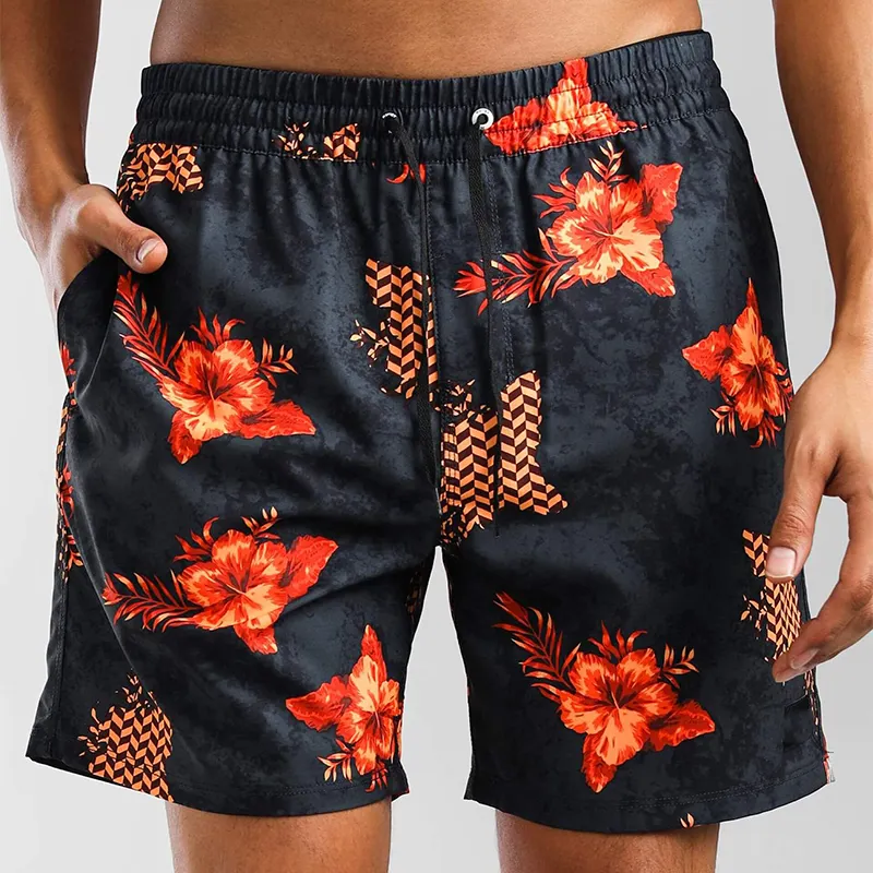 OEM Custom Print Design Swimwear Men Swimming Recycled Quick Dry Sublimation Beach Holiday Shorts Flower Pattern Board Shorts