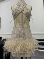 Yj330 sans bretelles dos nu strass paillettes conception plume Patchwork robe fête d'anniversaire Club bal robe de soirée de mariage