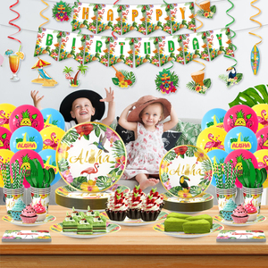 Set di Articoli per Feste di Compleanno a Tema Hawaiano Aloha Luau, Piatti, Bicchieri, Palloncini, Vendita all'Ingrosso - Product Image 4
