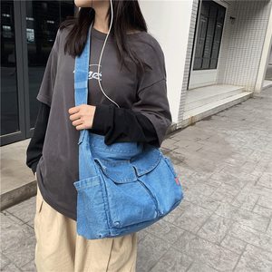 Usine BSCI sacs à bandoulière en toile denim grande capacité style sac de messager décontracté pour garçons et filles étudiants adolescents - Product Image 1