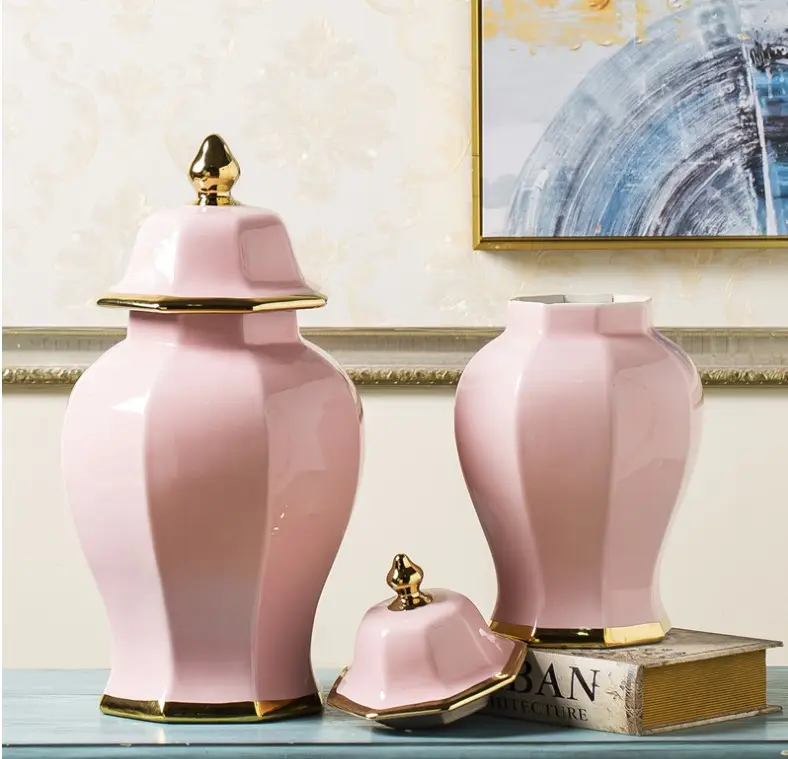 陶器花瓶セラミック収納キャンディージンジャーピンクホームデコレーション工場販売