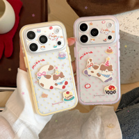 Coque de téléphone motif chat de dessin animé et gâteau d'anniversaire pour couple, compatible iPhone 18 Pro Max, 18 Pro, 17 Pro Max, 17 Pro, 16 Pro, 15 Pro Max, avec motif Joyeux Anniversaire sur le dos