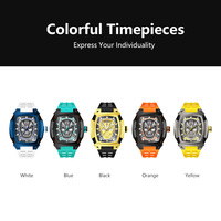 Reloj Mecánico Automático de Lujo para Hombre, Esqueleto Luminoso Dorado, Esfera de Cristal, Movimiento SEIKO, Caja Tonneau, Resistencia al Agua de 10 Bares