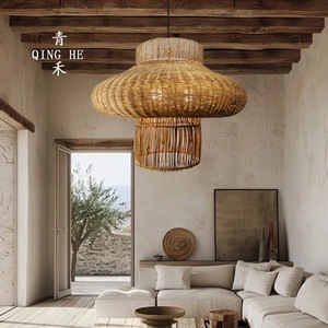 โคมไฟหวาย Qing He แบบแขวน E27 ทรงกลม สำหรับห้องนั่งเล่น ห้องน้ำชา ตกแต่งบ้าน - Product Image 4