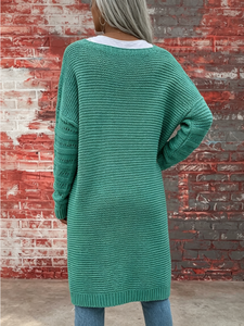 Cárdigan largo de otoño-invierno para mujer, estilo oversized, cuello en V, frente abierto, manga larga, suéter informal. - Product Image 3