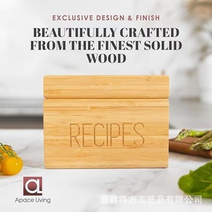 Bamboo Recipe Card <b>Storage</b> <b>Box</b> With 50 Cards And Dividers Kitchen Organization Desktop Display <b>Box</b> - Product Image 3