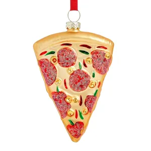 Comida de pizza redonda soplada a mano para decoración colgante de árbol de Navidad