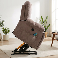 Fauteuil inclinable électrique confortable en peluche marron, en microsuède doux, pour salon (vente en gros)