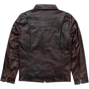 Blouson de moto en cuir pour homme, col chemise, style vieilli, fermeture éclair, style Cafe Racer, épaisseur standard, manches classiques - Product Image 2