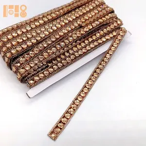 New Customized factory price wholesale hot fix trimming iron on rhinestone banding on on trims by yards