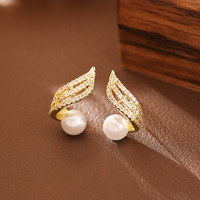 Boucles d'oreilles Ailes d'Ange en Zircon, Design de Niche, Boucles d'oreilles Haut de Gamme, Style Délicat pour le Quotidien, Boucles d'oreilles Polyvalentes