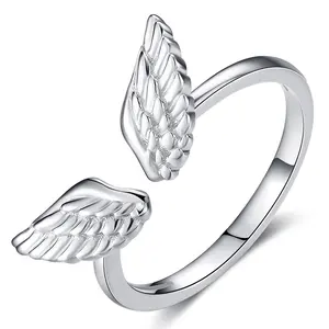 925 ayar gümüş melek kanatları yüksek lehçe kararmaz dayanıklı konfor Fit Band takı söz yüzüğü
