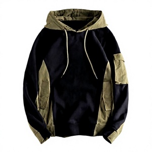 เสื้อฮู้ดซิปผู้ชาย สีเขียวมะกอก แต่งสีดำ ทรงปกติ คอโอ ผ้าเฟรนช์เทอร์รี่ 100% ผ้าฝ้าย สีพื้น สไตล์ลำลอง สำหรับฤดูใบไม้ร่วง - Product Image 1