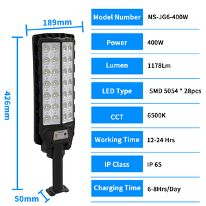 Lampione Solare da Esterno Impermeabile 400W, Lampada <span class=keywords><strong>a</strong></span> Palo IP65 Impermeabile, Illuminazione LED per Giardino e Strada - Product Image 4