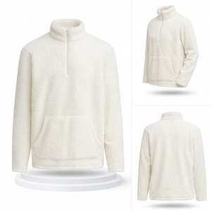 Fabricants de vêtements sur mesure – Pull à col montant anti-rétrécissement, coupe classique, chaud et doux, en polaire Sherpa 600 g/m², avec fermeture éclair quart de tour - Product Image 2