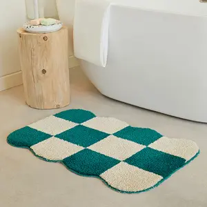 Custom Soft Fluffy Checkered Tufted Bathroom Rug Microfiber Bath Mat Super Absorbent Bathroom Mat