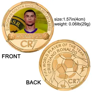Caja de regalo de monedas de recuerdo de oro con impresión 3D, moneda conmemorativa de Portugal, Cristiano, Ronaldo, venta al por mayor