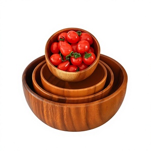 Wooden <b>Bowl</b> Set Stackable Nesting <b>Bowls</b> Polished Japandi Style for Fruit Snack Salad Serving wooden <b>bowl</b> for kitchen - Product Image 1