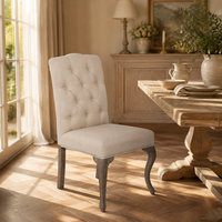 Chaise de salle à manger française de luxe, dossier haut capitonné en lin, chaise d'appoint pour restaurant, hôtel, banquet, pieds en bois de chêne