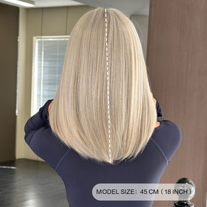 Peluca de Cabello Sintético Liso Mediano Rubio Ceniza Claro de 18 Pulgadas con Flequillo, Fibra Resistente al Calor, Aspecto Natural Mate - Product Image 4
