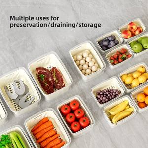 Contenedores de almacenamiento de alimentos frescos de drenaje de doble capa de viaje con asa de Venta caliente, caja de almacenamiento de PP para refrigerador - Product Image 3