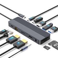 Base de Conexión USB C 12 en 1 con Dos Puertos HDMI 4K 60Hz, Carga PD de 100W, Puertos USB-C/A de 10Gbps, Lector de Tarjetas SD/Micro