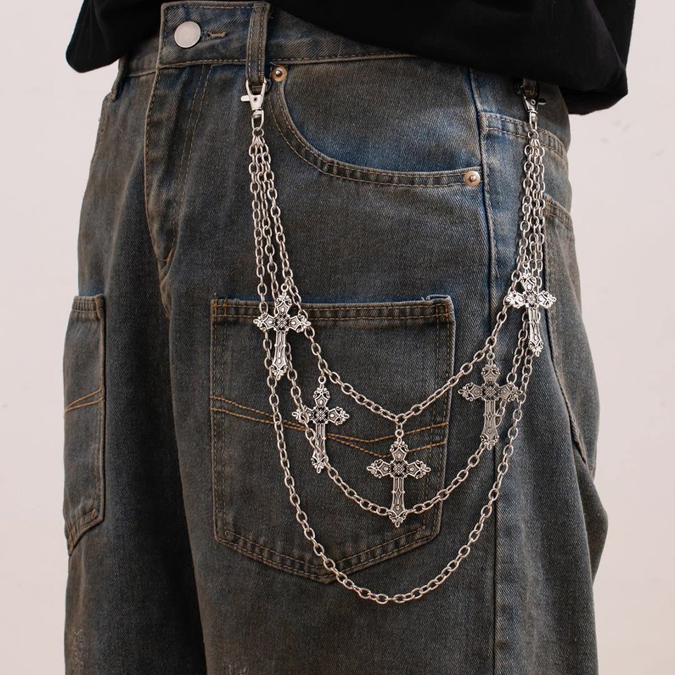 New Fashion Punk Metal Pants Chain Hip Hop Waist Chain Cross Pendant Jeans Chain For Men Women Accessories Gifts