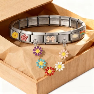 Colorful Stone Round Heart Daisy Devil's Eye Chain Link Fit 9mm Stainless Steel Italian Charm Bracelet DIY Beads Making Jewelry - Product Image 3