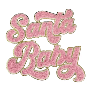 Parches de chenilla brillantes de Feliz Navidad con purpurina personalizada, camisa con letras de Santa Baby Chenille, parche para planchar para tela - Product Image 3