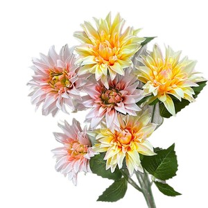 Fleur de dahlia artificielle à tige unique, 3 têtes, taille moyenne, fleur en soie réaliste pour décoration de mariage et de maison - Product Image 5