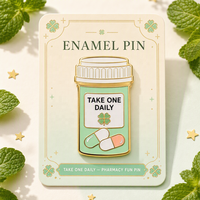En gros : Broches et badges en émail et métal, personnalisables avec LOGO, motifs flacon de pilules, trèfle à quatre feuilles, pour pharmacie et médecine