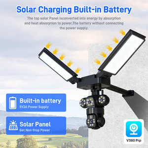 Caméra solaire sans fil avec éclairage 4G LTE, 3 objectifs, 3 écrans, suivi automatique 360° ° Sirène d'alarme à batterie V380 Pro CCTV extérieure - Product Image 5