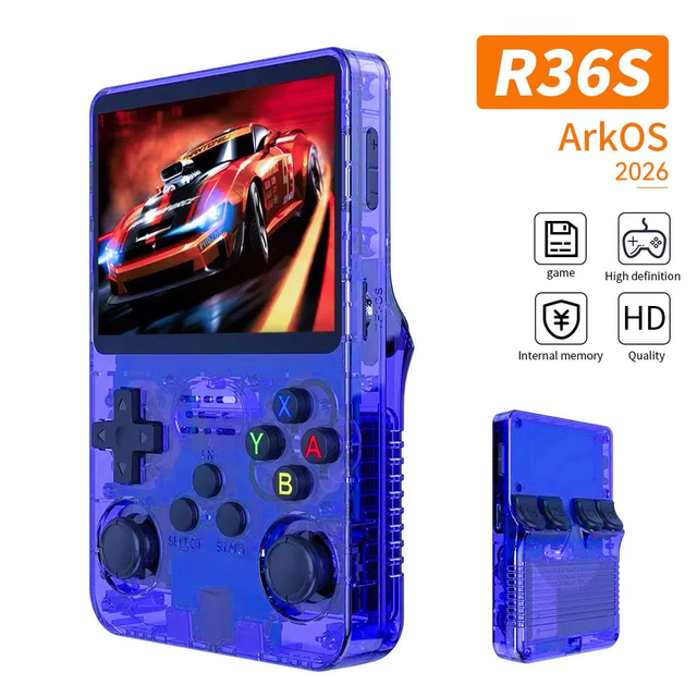 R36S Handheld Game Player Console 128GB Storage 10000+ Retro Video Games 3.5 Inch 640x480 Screen 3200mAh Battery Gaming