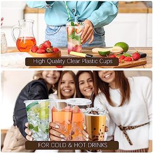 Vasos de plástico PET desechables de 32 oz con tapas planas transparentes <span class=keywords><strong>para</strong></span> bebidas frías, batidos de café helado, vasos <span class=keywords><strong>para</strong></span> beber en fiestas - Product Image 3
