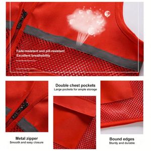 Gilet réfléchissant personnalisé promotionnel avec logo pour les travaux de construction et d'ingénierie, vêtements de travail multi-poches avec fermeture éclair, gilet de sécurité au travail - Product Image 5