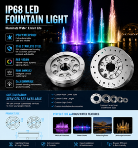Anillo <span class=keywords><strong>de</strong></span> Luz LED RGB Sumergible para Fuentes <span class=keywords><strong>de</strong></span> Jardín, 316LSS, 40W, Decorativo, IP68, DMX, con Música y Agua Danzante, <span class=keywords><strong>de</strong></span> Acero Inoxidable - Product Image 1