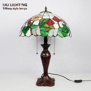 LongHuiJing Rustic Large Tiffany <b>Lamp</b> Stained Glass Flower Lampshade <b>Table</b> <b>Lamps</b> With Vintage Resin <b>Base</b> - Product Image 2