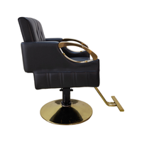 Chaise de coiffure en cuir PU vert foncé, mobilier de salon, accoudoirs creux dorés, chaise de barbier hydraulique pour salon de coiffure et de beauté