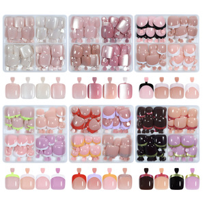 Puntas de Uñas Francesas con Efecto Ojo de Gato, Uñas Postizas con Brillo, 4 Piezas/Juego en Caja, Adhesivos para Uñas de los Pies - Product Image 3