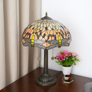 Tischlampe im Vintage-Stil, Buntglas, Orange, Libelle, Nachttischlampe, Schreibtischlampe, Leselampe, 16 Zoll, Dekoration für Schlafzimmer, Wohnzimmer, Zuhause - Product Image 4