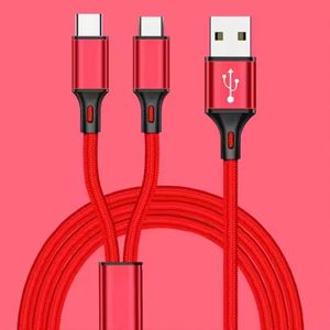 สายดาต้า 2 in 1 5V 2.4A Type C Micro USB สายชาร์จเร็ว 1.2 เมตร สายถักไนลอน สำหรับโทรศัพท์มือถือ - Product Image 1