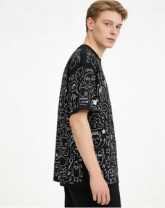 T-shirt Oversize <span class=keywords><strong>da</strong></span> Uomo con Stampa Creativa di Mostri su Tutta la Superficie, 100% Cotone, Casual Streetwear a Maniche Corte - Product Image 6
