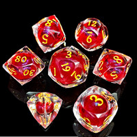 Set Dadu Resin Cair Bergradasi, 7 Buah Dadu Polihedral Bersegi, Dadu Pasir Kilau Berubah Warna untuk Permainan Meja D&D TRPG